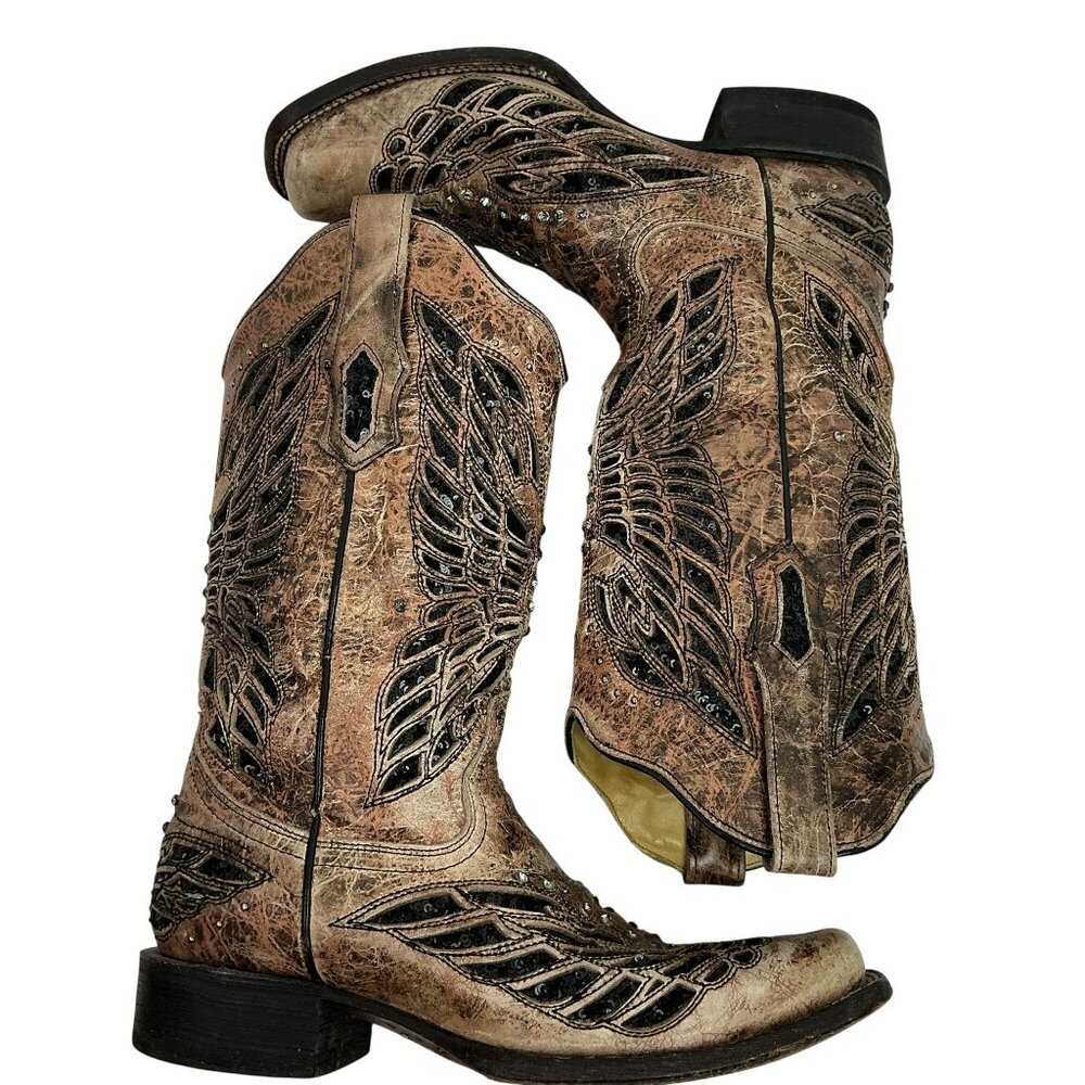 Corral Western Boots Angel Wing Inlay Embellished Leather Cowboy Womens 7.5M - Picture 6 of 16